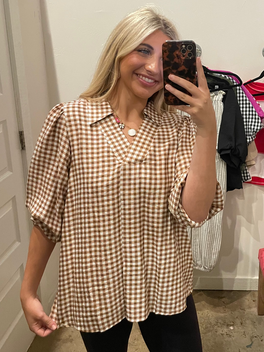MOCHA CHECKERED TOP