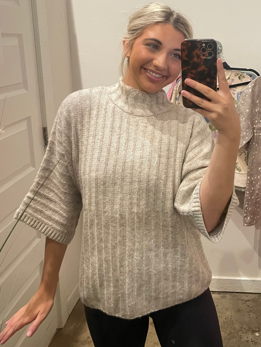 MOCHCA MOCK NECK WIDE RIB SWEATER