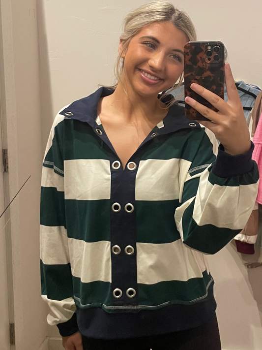NAVY COLORBLOCK GROMMET TOP