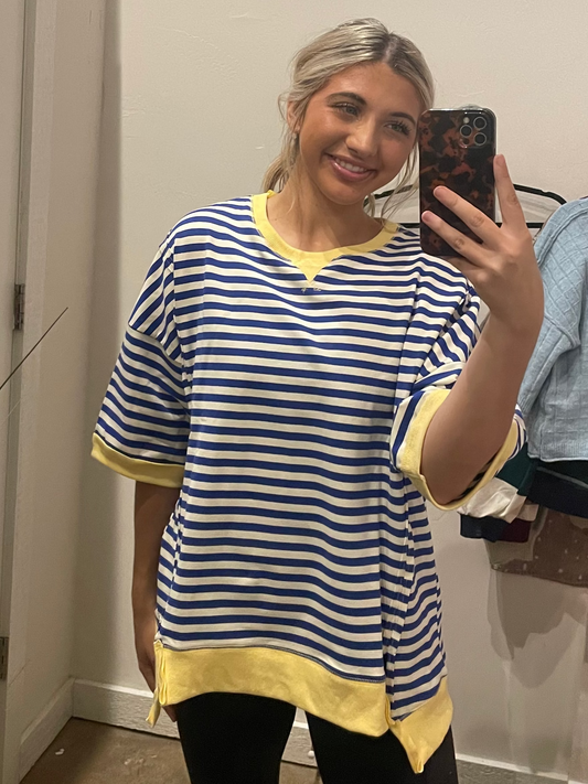 NAVY/YELLOW STRIPED OVERSIZED TOP