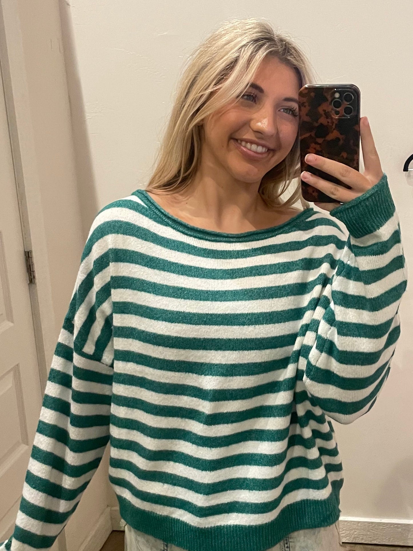 LW GREEN STRIPE SWEATER