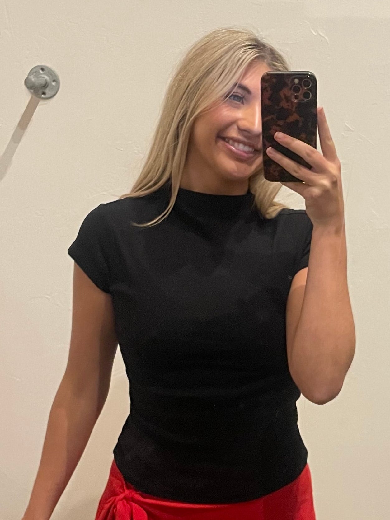 BLACK MOCK NECK DRAPED TOP