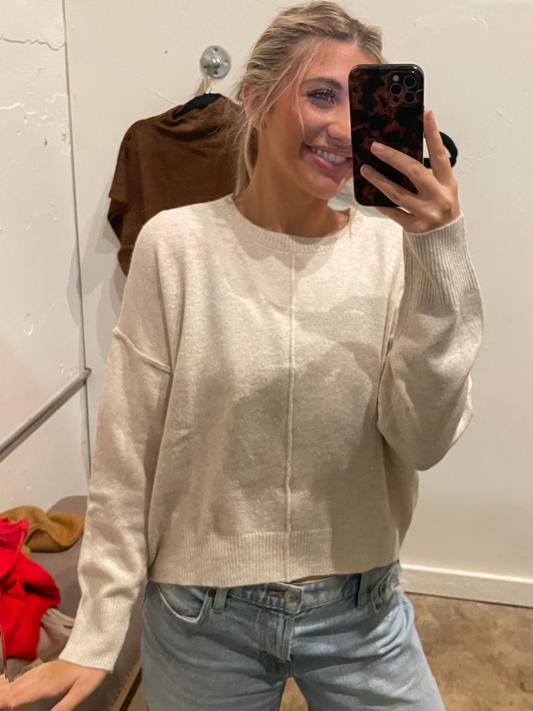 OATMEAL FRONT SEAM SWEATER