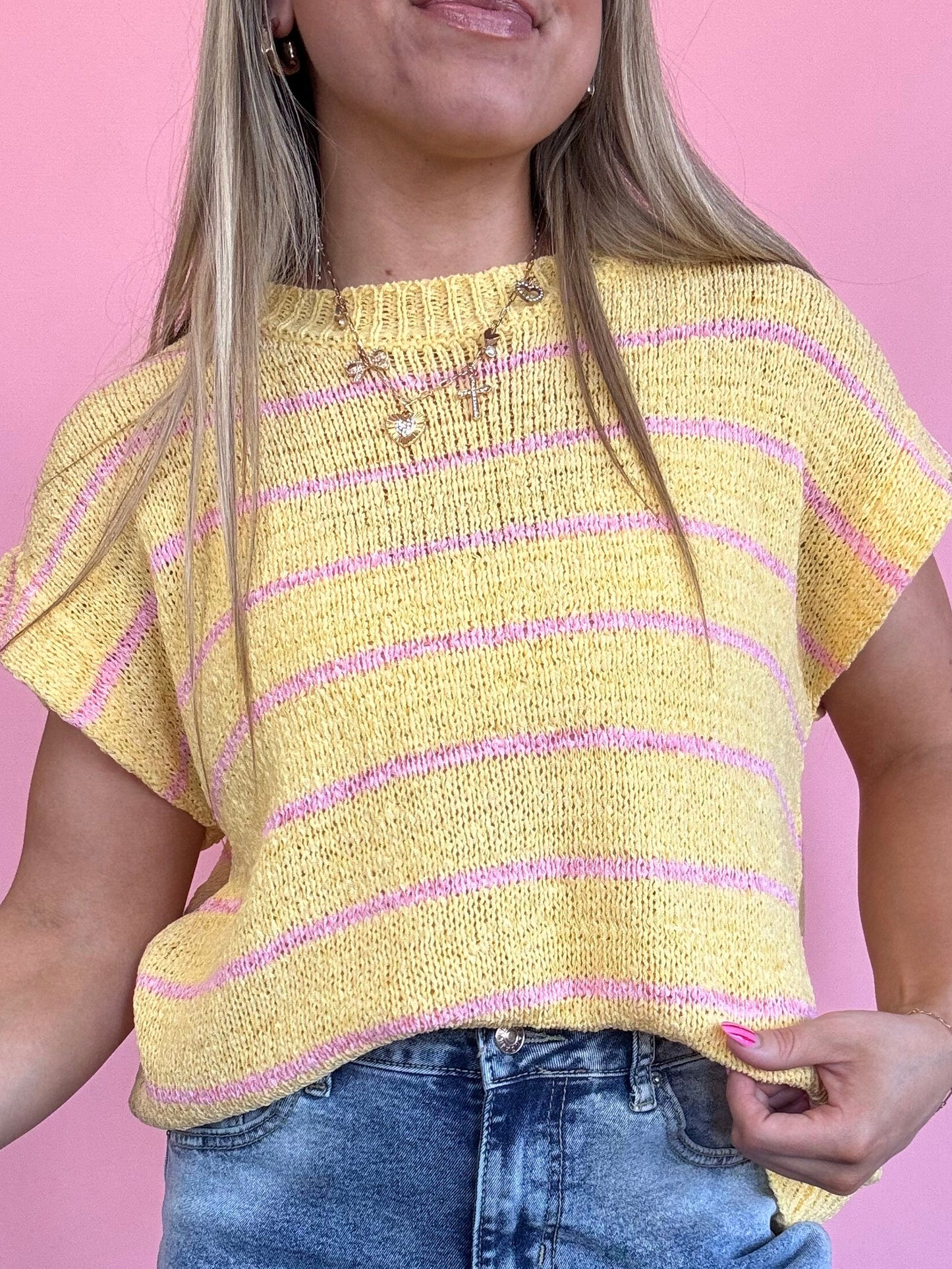 YELLOW/PINK LOOSE KNIT SWEATER TOP