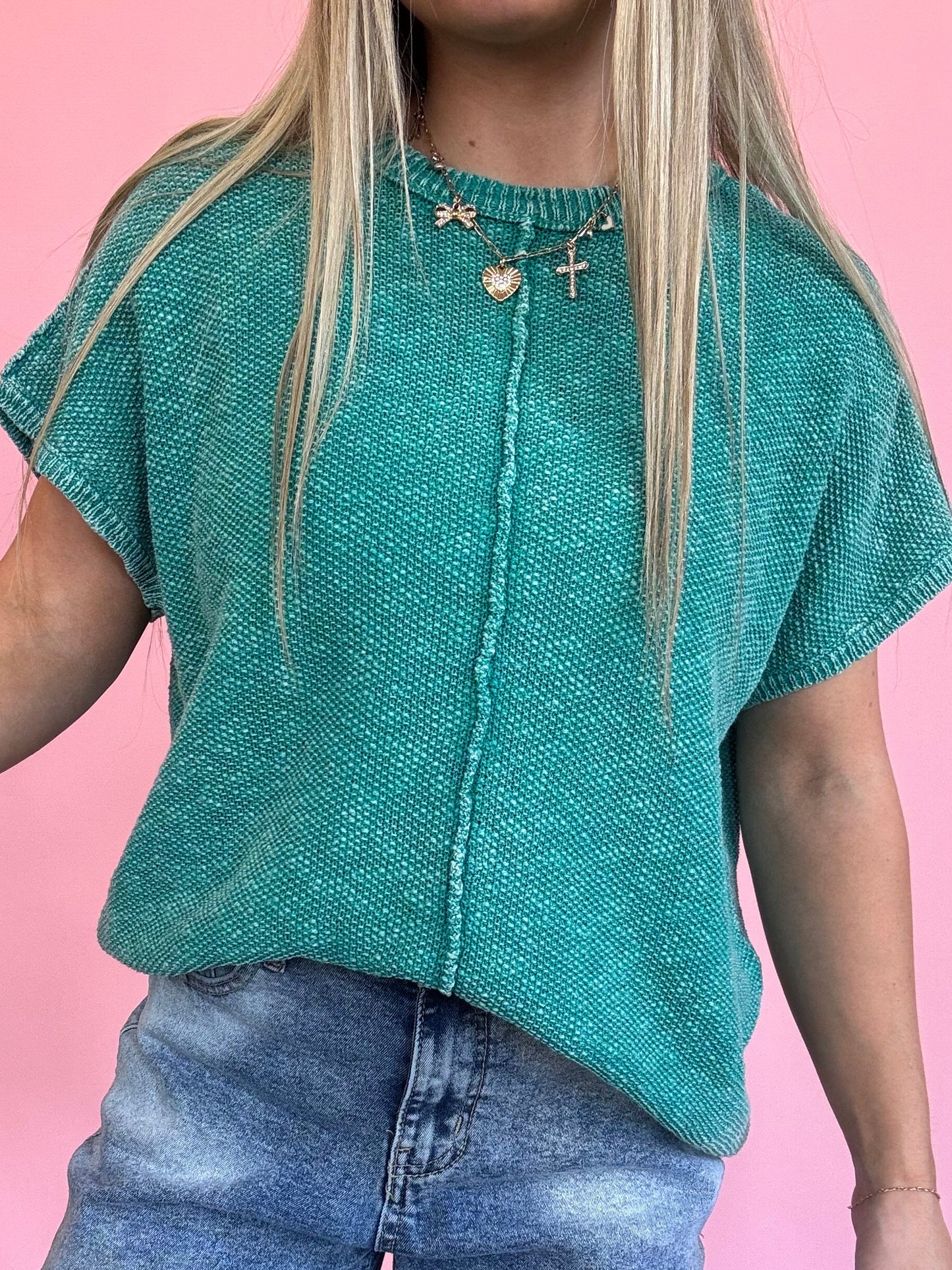 GREEN MINERAL WASHED SWEATER TOP