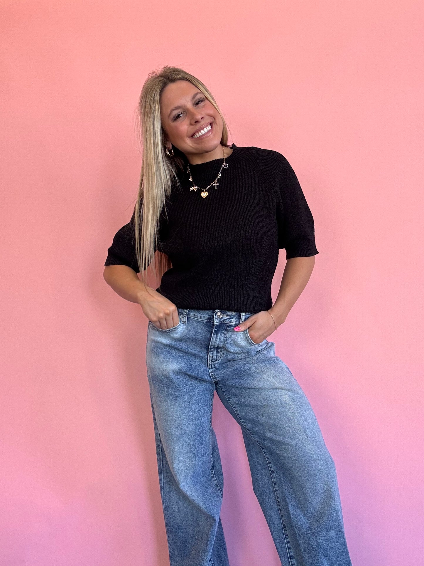 BLACK MOCK NECK SWEATER TOP