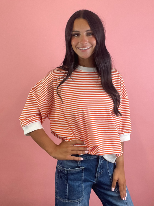 ORANGE FRUIT STRIPED TOP