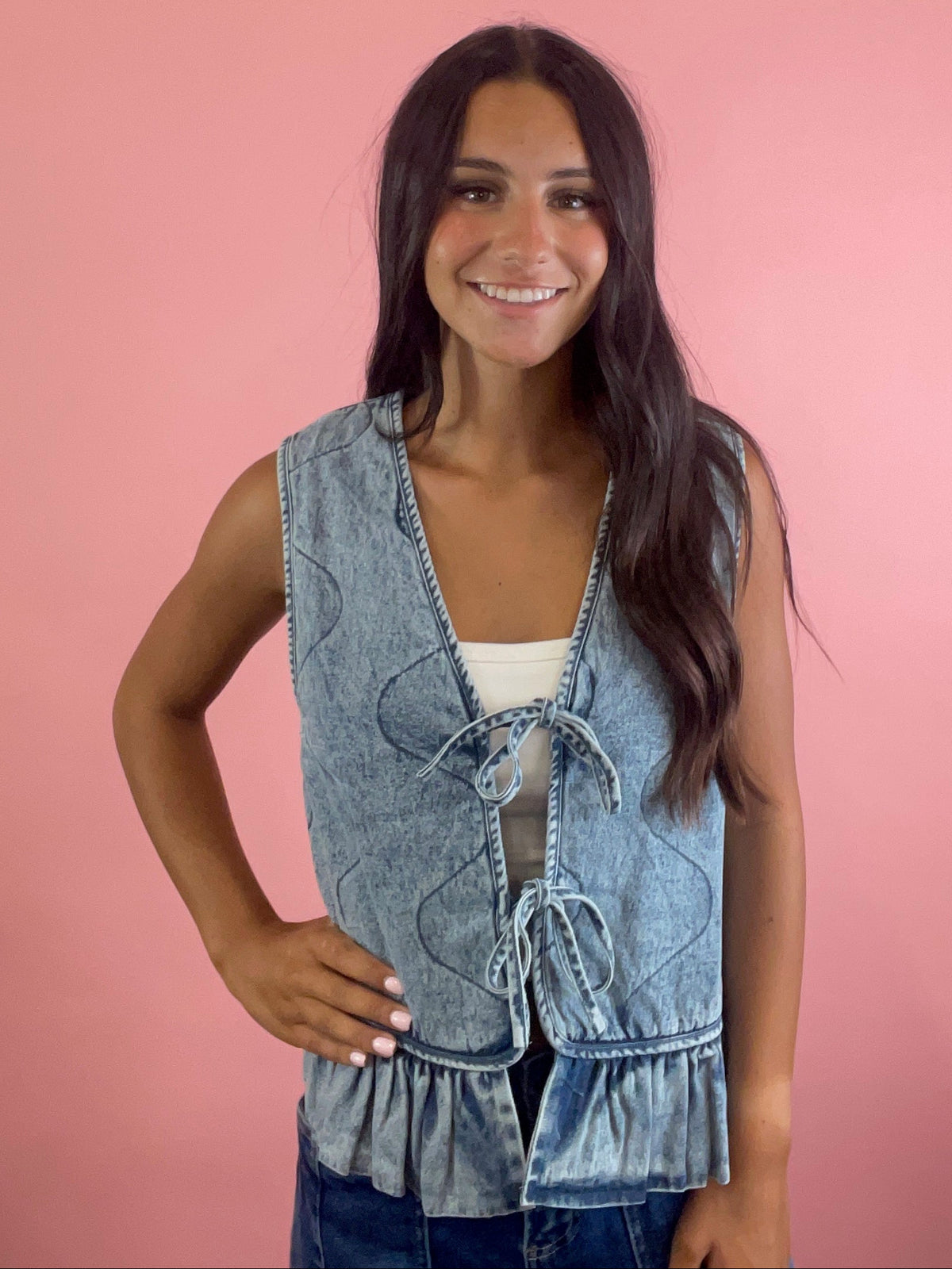 FADED DENIM QUILTED VEST