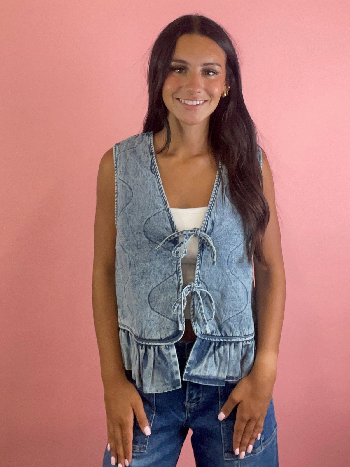 FADED DENIM QUILTED VEST