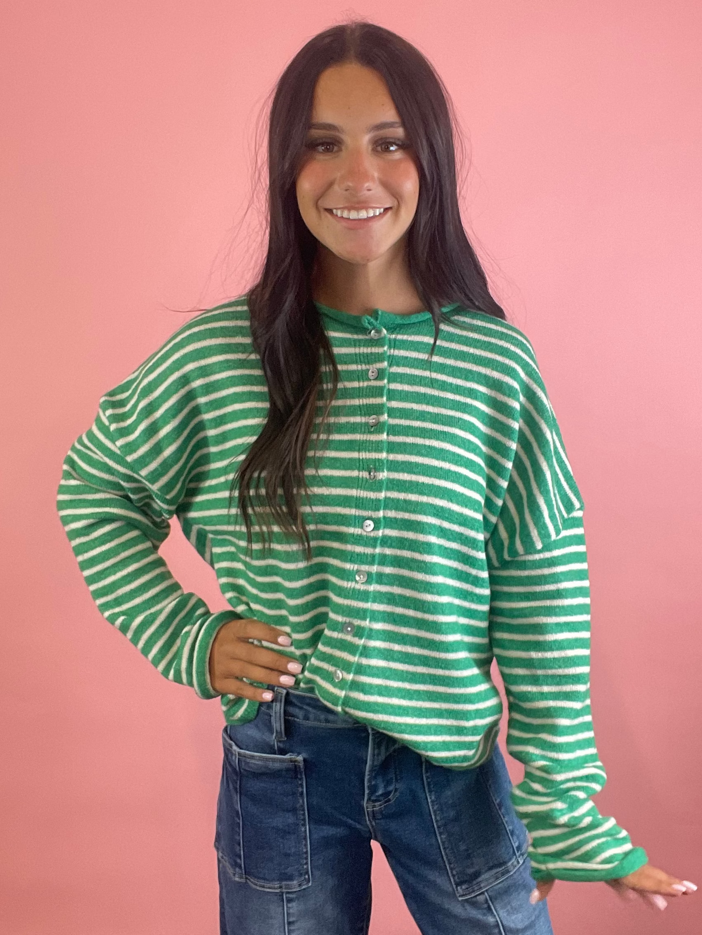 OVERSIZED GREEN STRIPED SWEATER