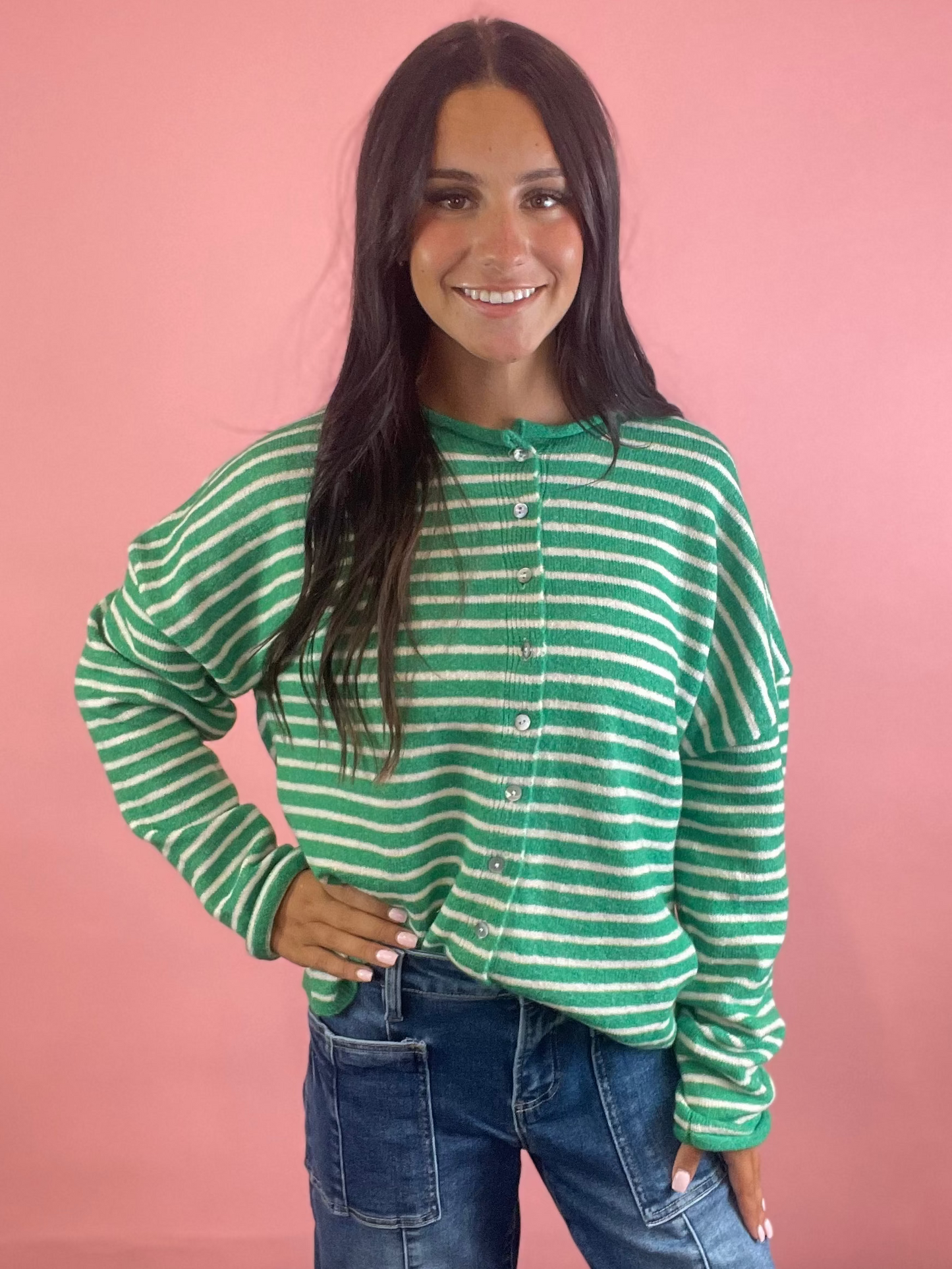 OVERSIZED GREEN STRIPED SWEATER