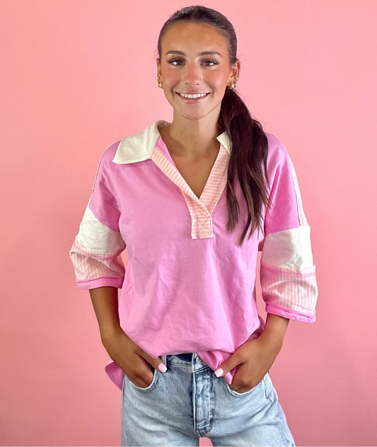 PINK OVERSIZED 1/2 S KNIT TOP