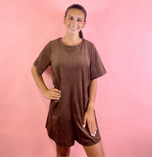BROWN SUEDE ROMPER