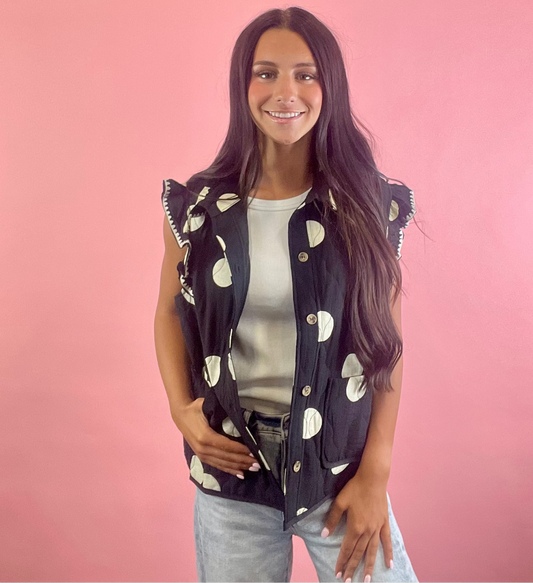 BLACK W/CREAM POLK-A-DOT VEST