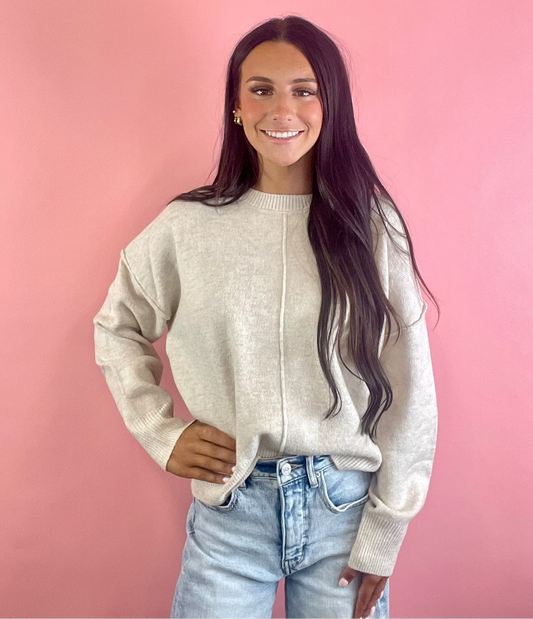 OATMEAL FRONT SEAM SWEATER