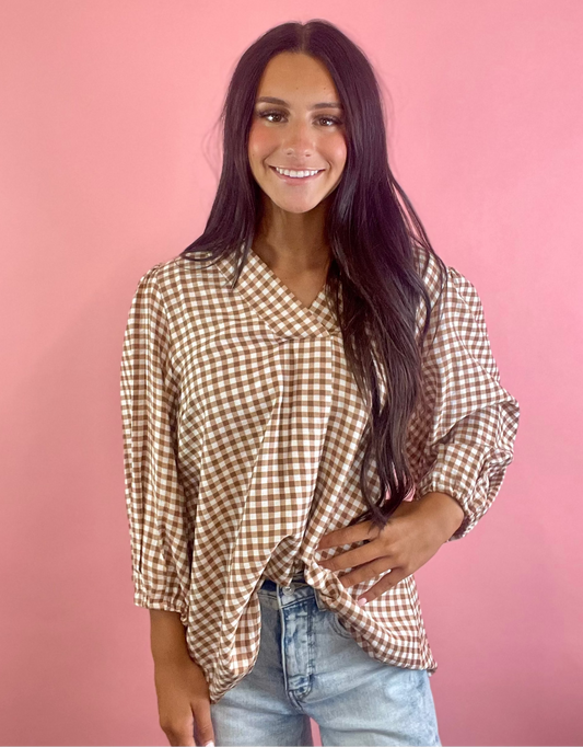MOCHA CHECKERED TOP