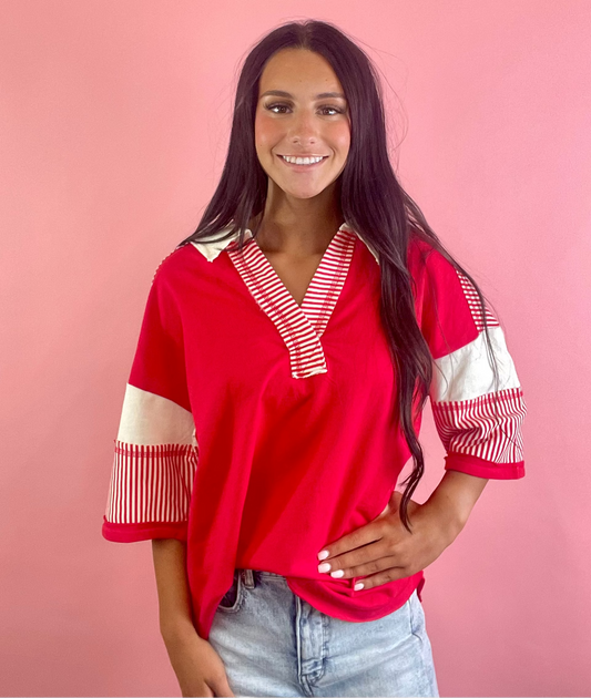 RED OVERSIZED 1/2 S KNIT TOP