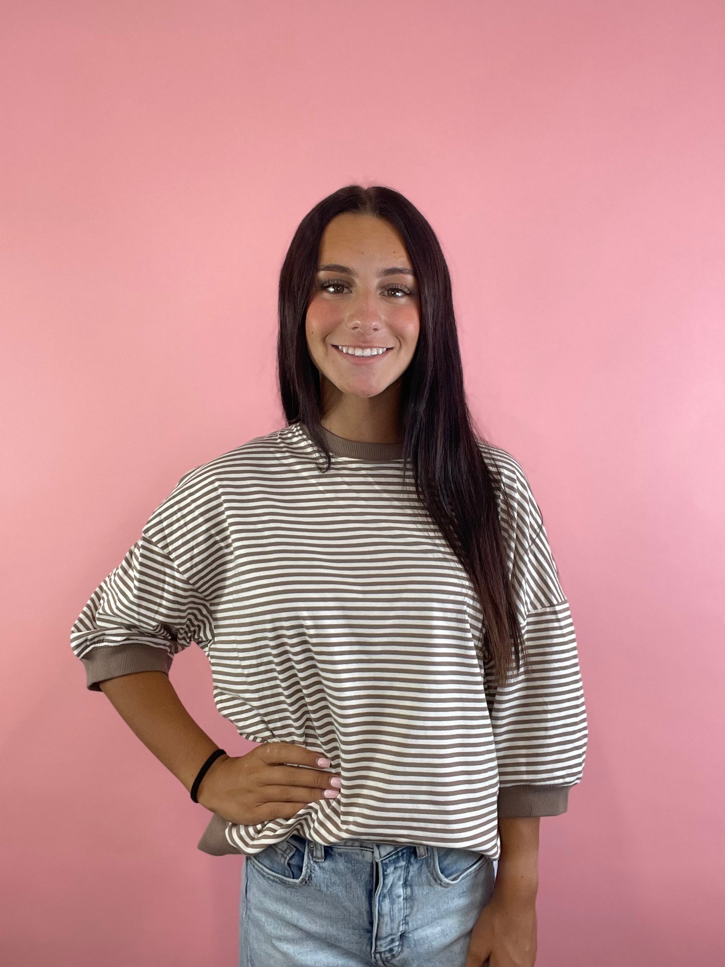 KIWI/BROWN FRUIT STRIPED TOP