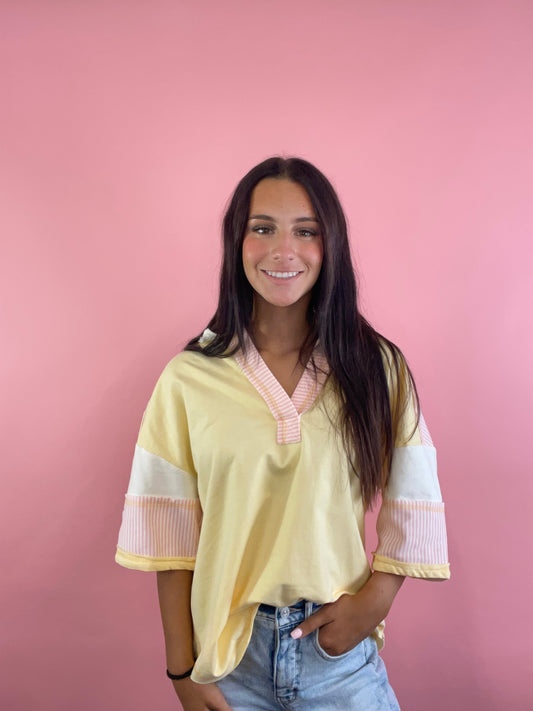 YELLOW OVERSIZED 1/2 S KNIT TOP