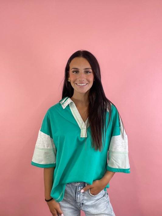 GREEN OVERSIZED 1/2 S KNIT TOP