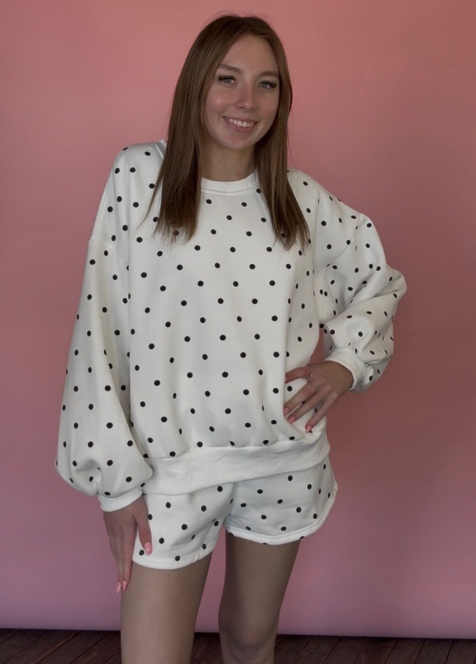 BLACK POLK-A-DOT FLEECE SET