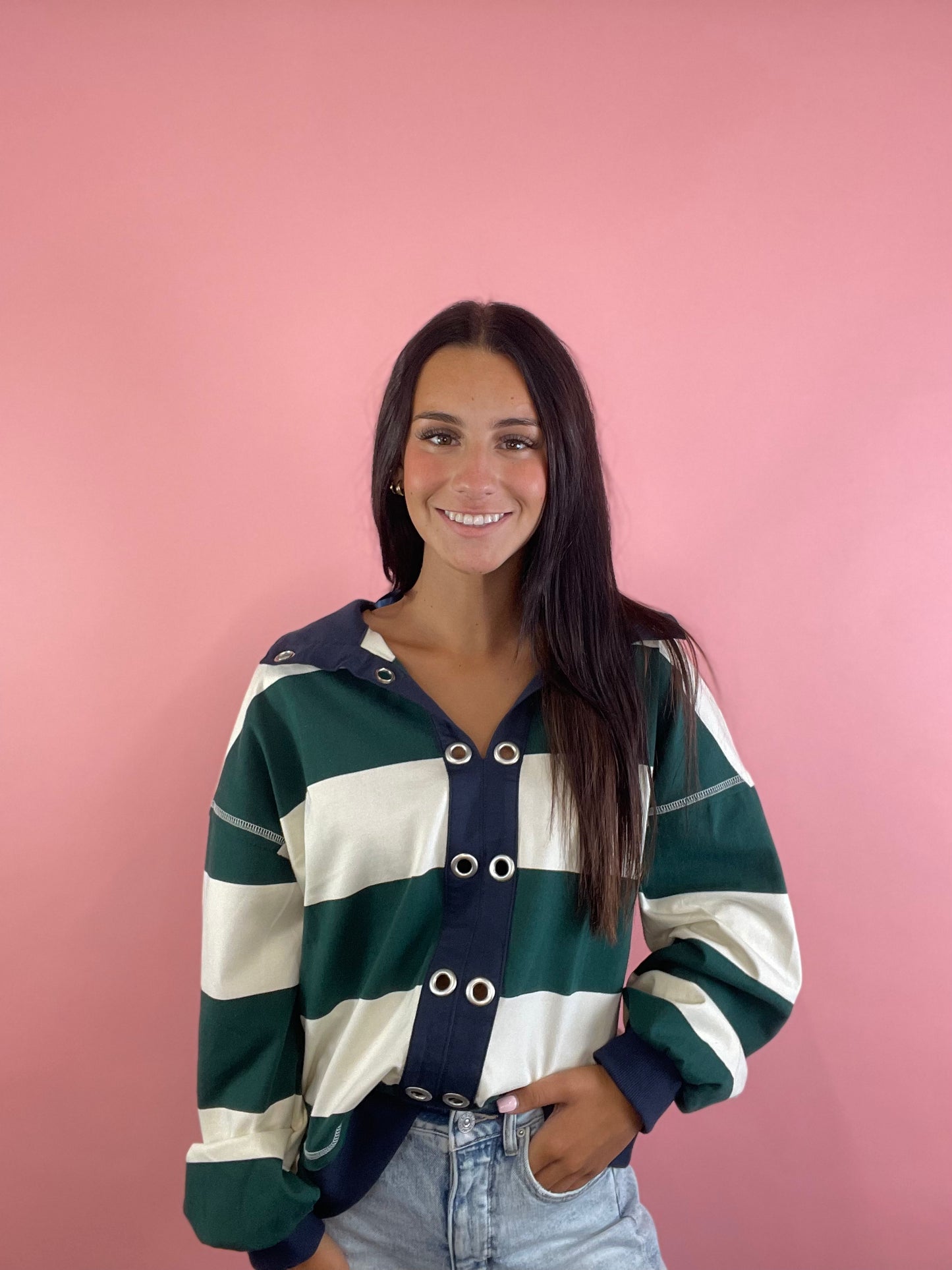 NAVY COLORBLOCK GROMMET TOP