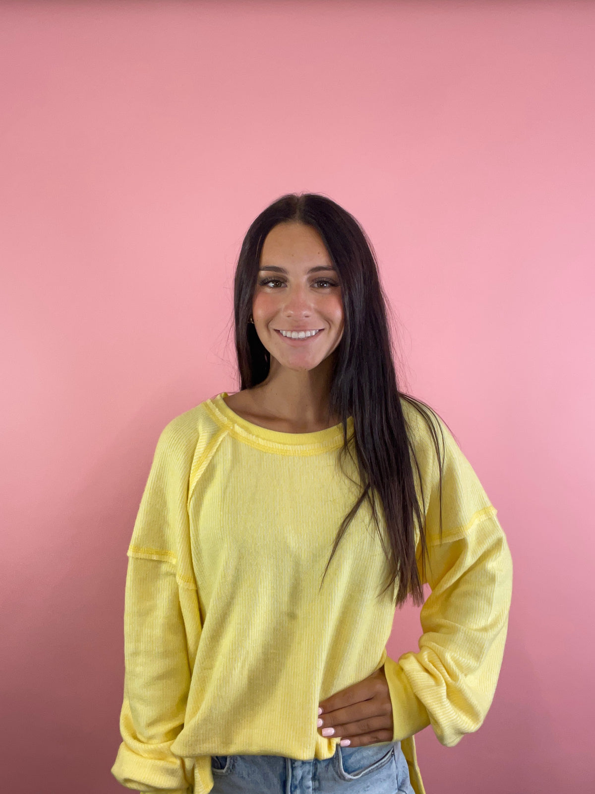 YELLOW/CREAM STRIPED LS TOP