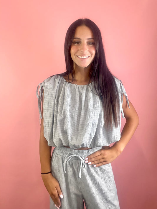 GREY/WHITE SEERSUCKER SET