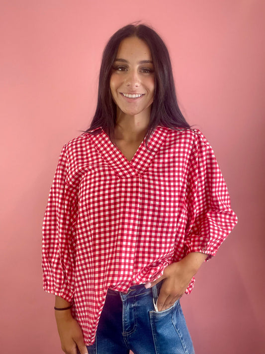 CRIMSON CHECKERED TOP