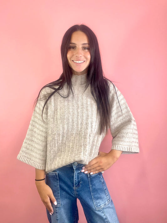 MOCHCA MOCK NECK WIDE RIB SWEATER
