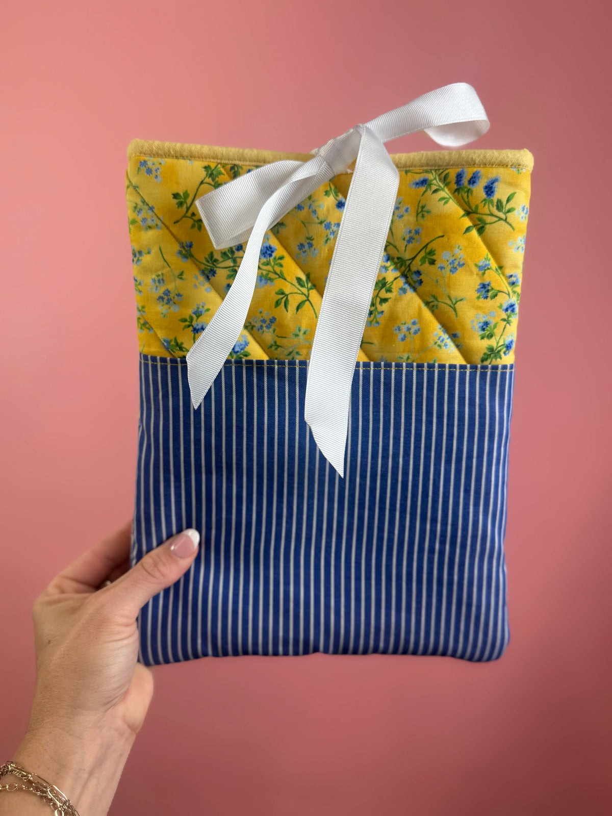 YELLOW QUILTED FLORAL BOOK SLEEVE