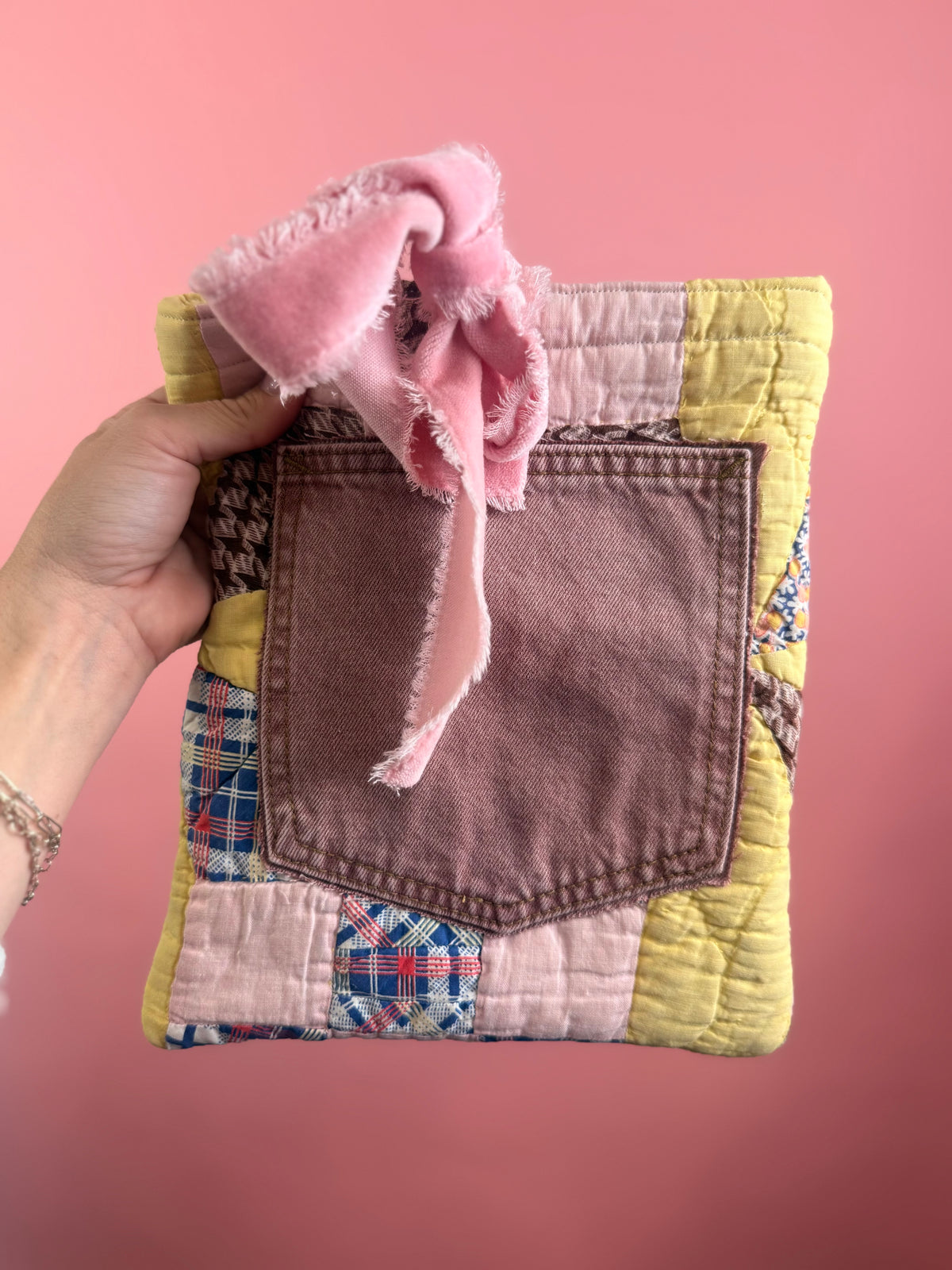 QUILTED BOOK SLEEVE YELLOW/DENIM/MAUVE
