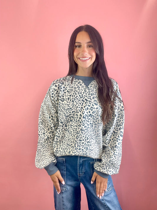 BLUE A.P. RIBBED SWEATSHIRT TOP