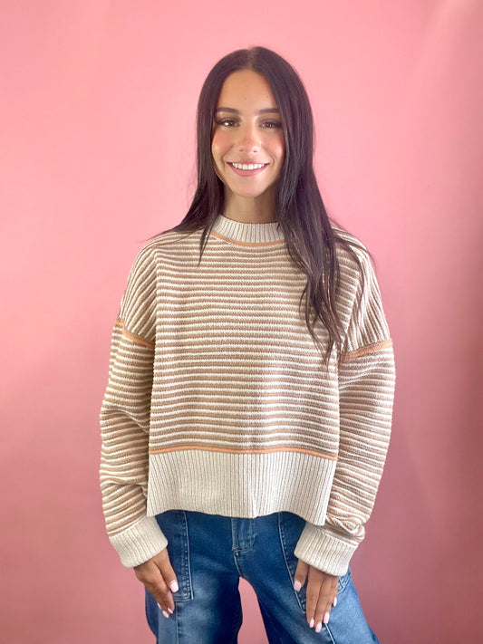 TAUPE STRIPED CHENILLE SWEATER