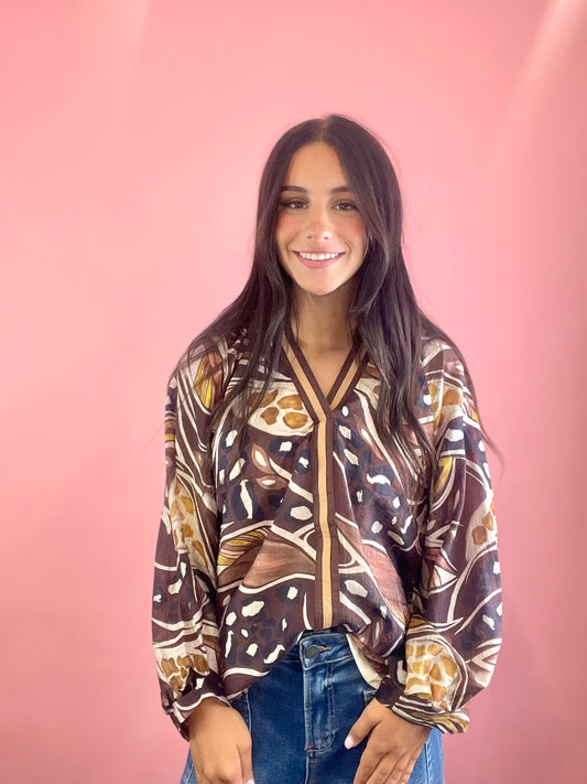 SHADES OF BROWN BOLD PRINT TOP