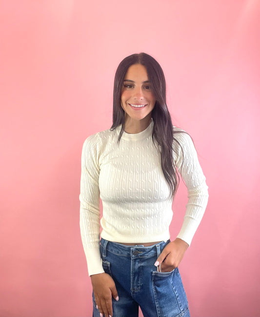 SNUG IVORY CABLE KNIT SWEATER TOP