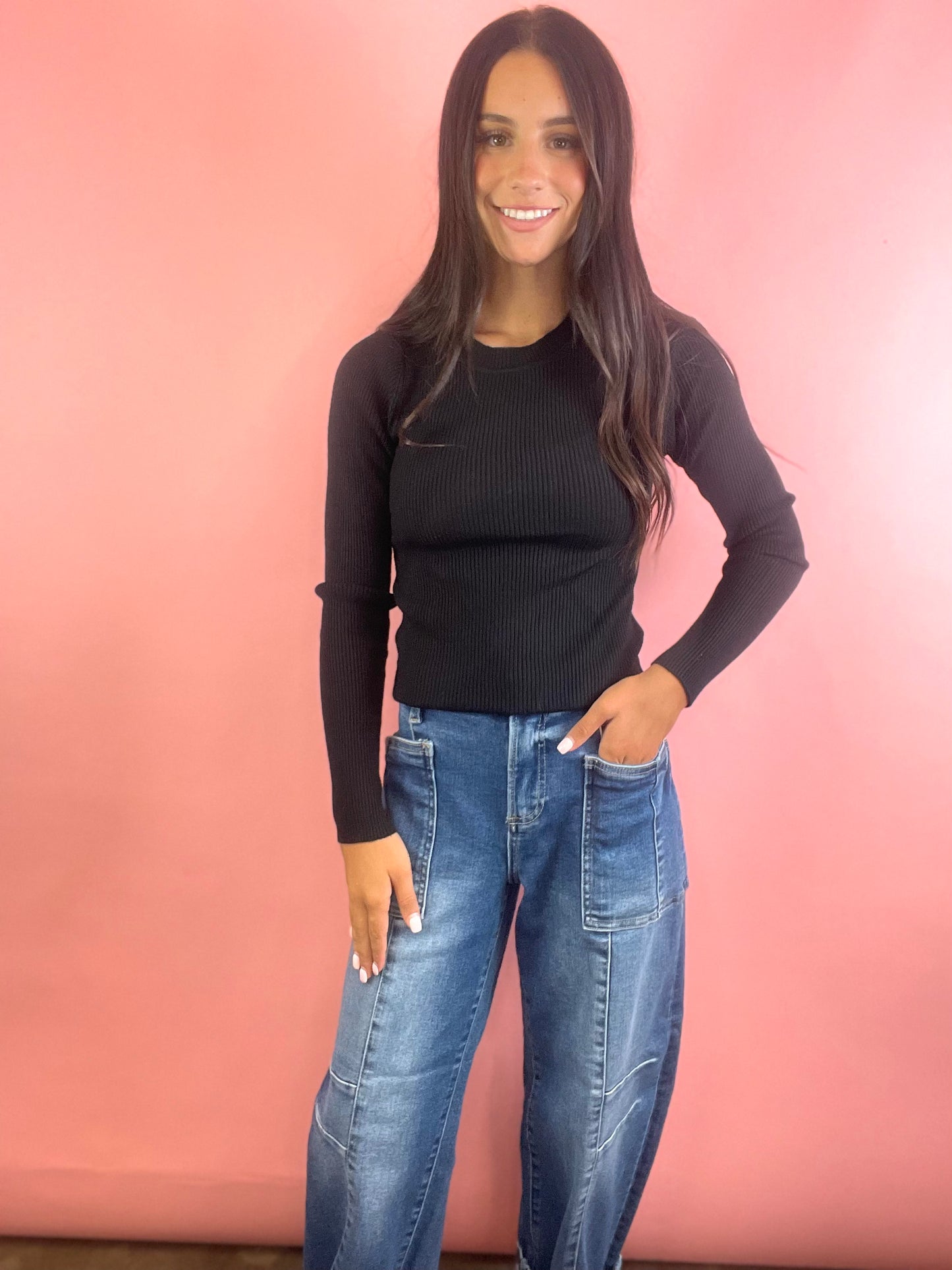 SNUG FIT BLACK SWEATER TOP