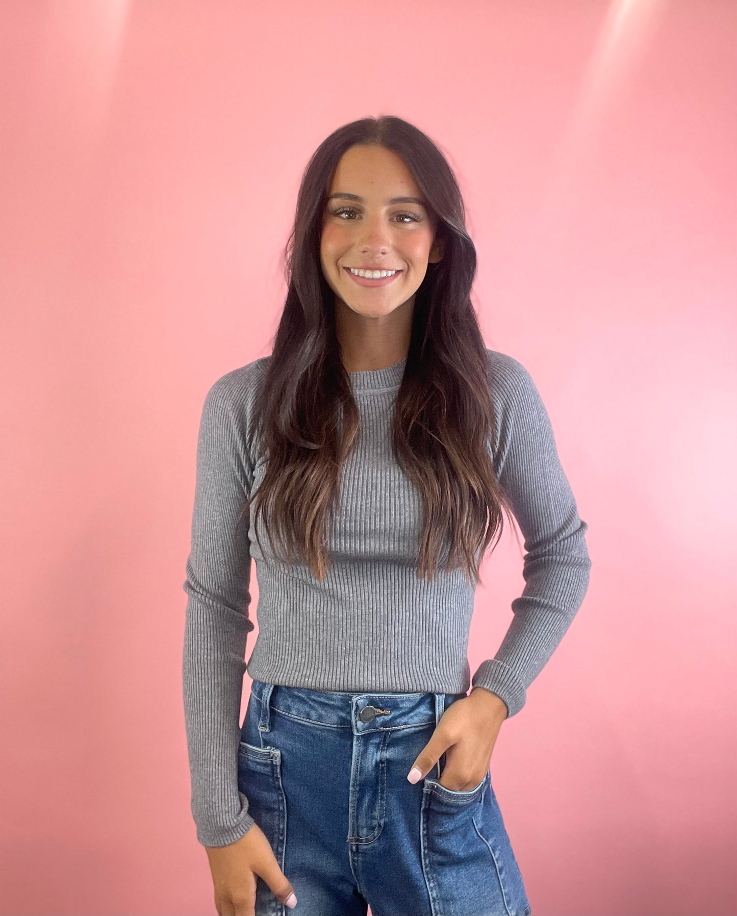 SNUG FIT GREY SWEATER TOP