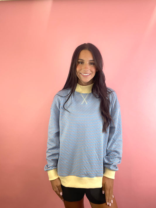 YELLOW STRIPED MOCK NECK TOP