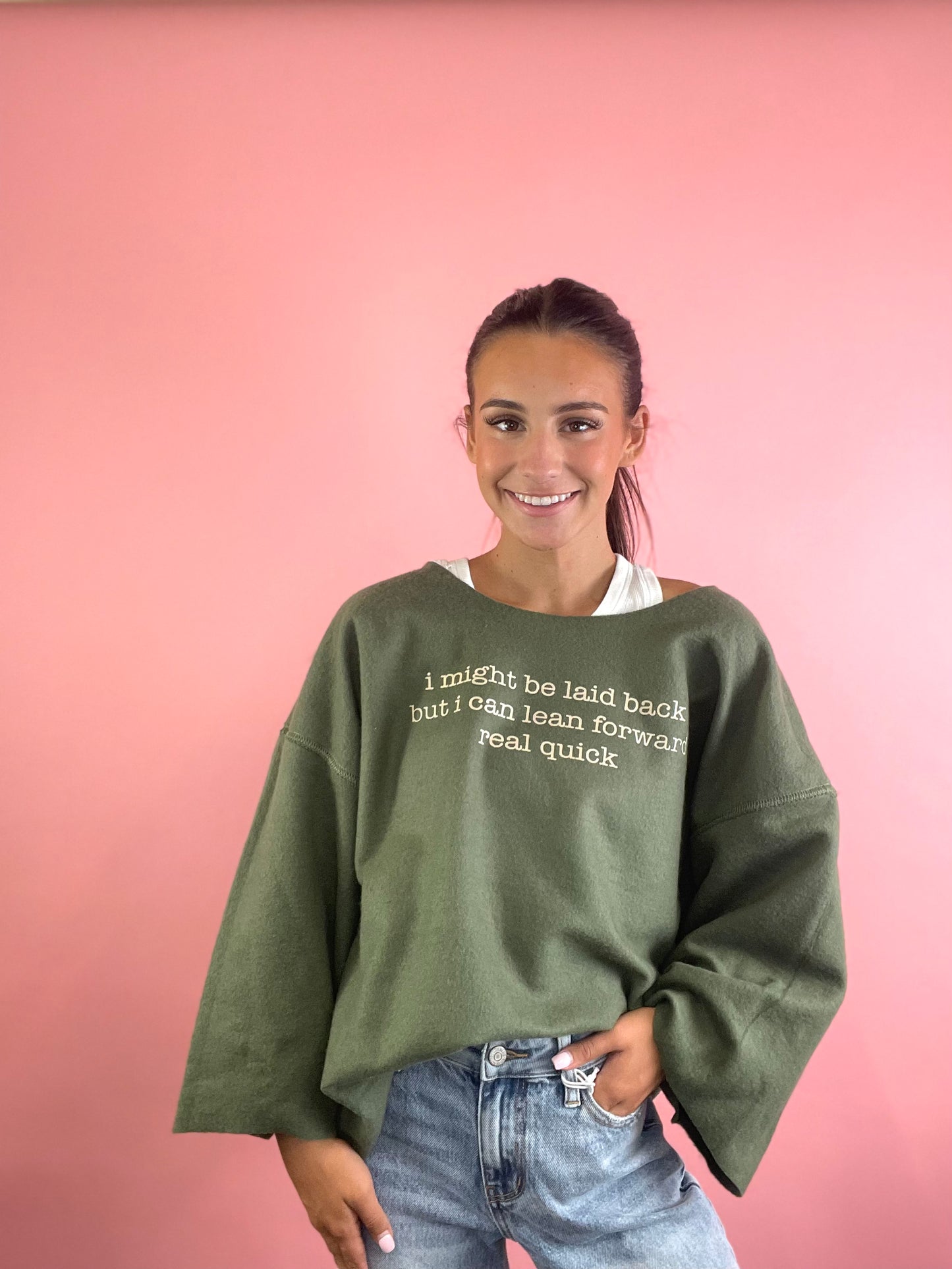 OLIVE ONE SIZE LEAN FORWARD SWEATSHIRT