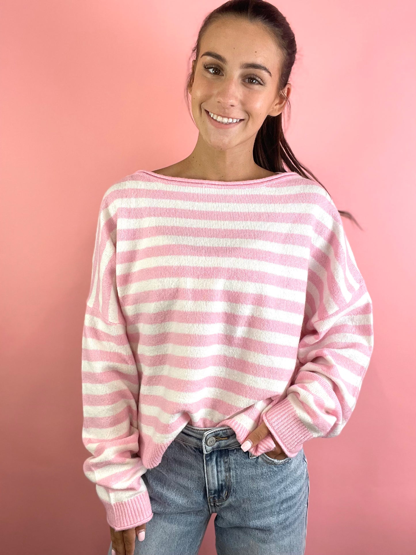 LW PINK STRIPE SWEATER