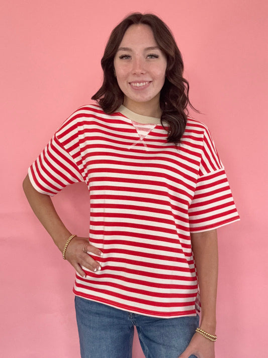 OVERSIZED RED STRIPED TOP