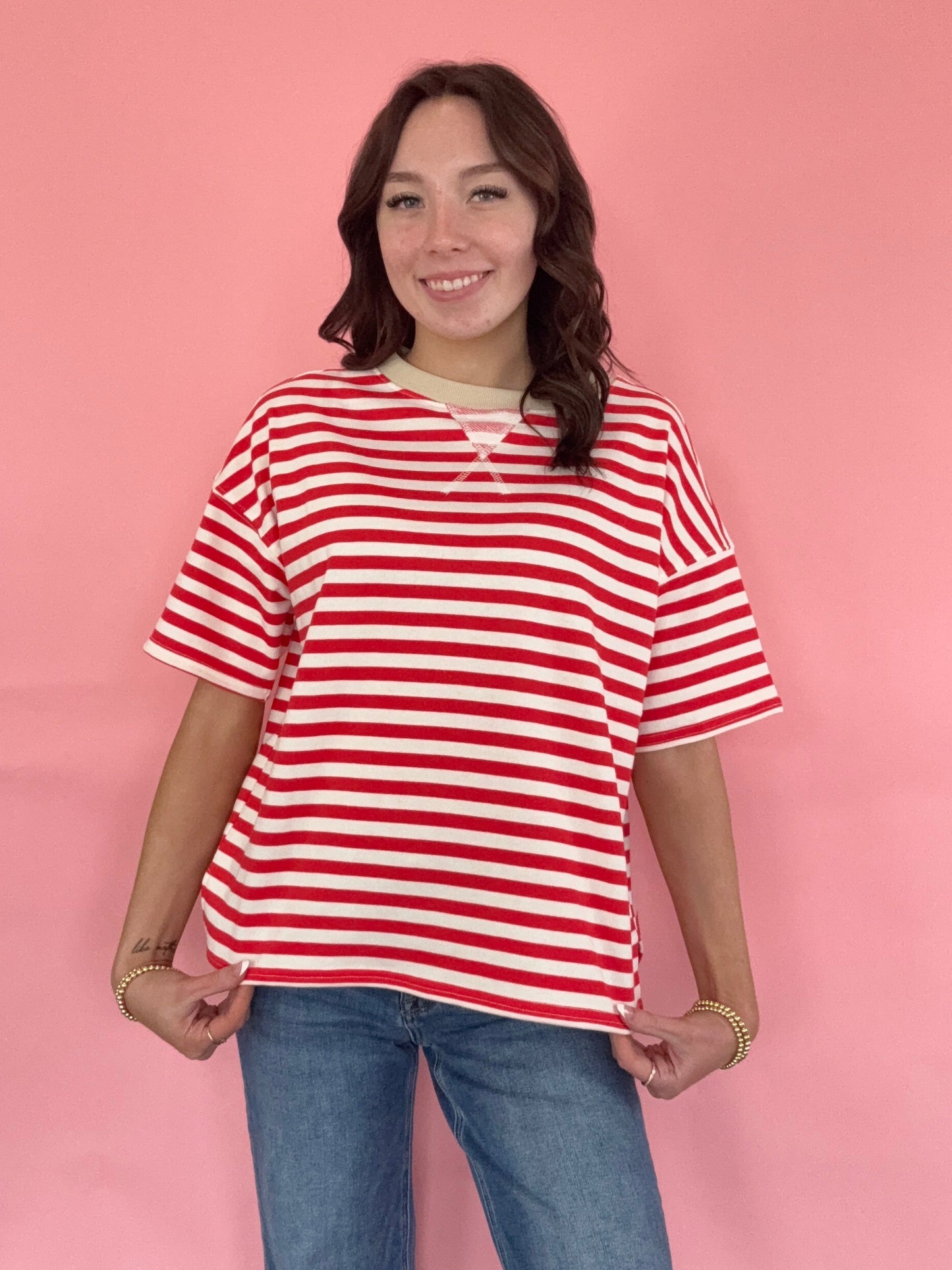 OVERSIZED RED STRIPED TOP