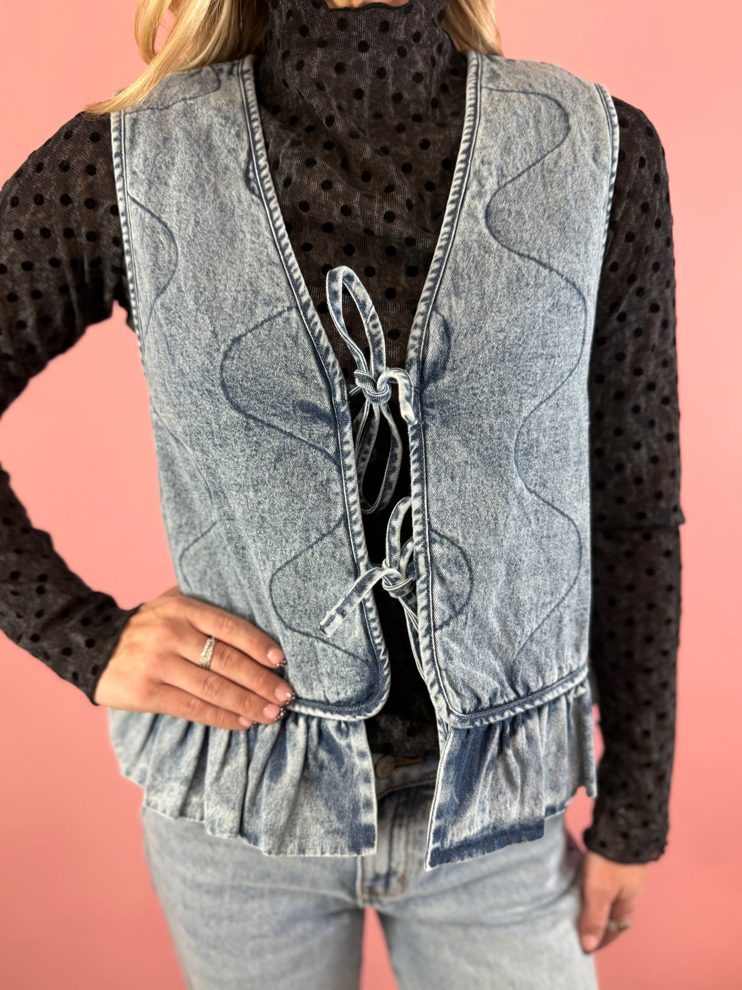 FADED DENIM QUILTED VEST