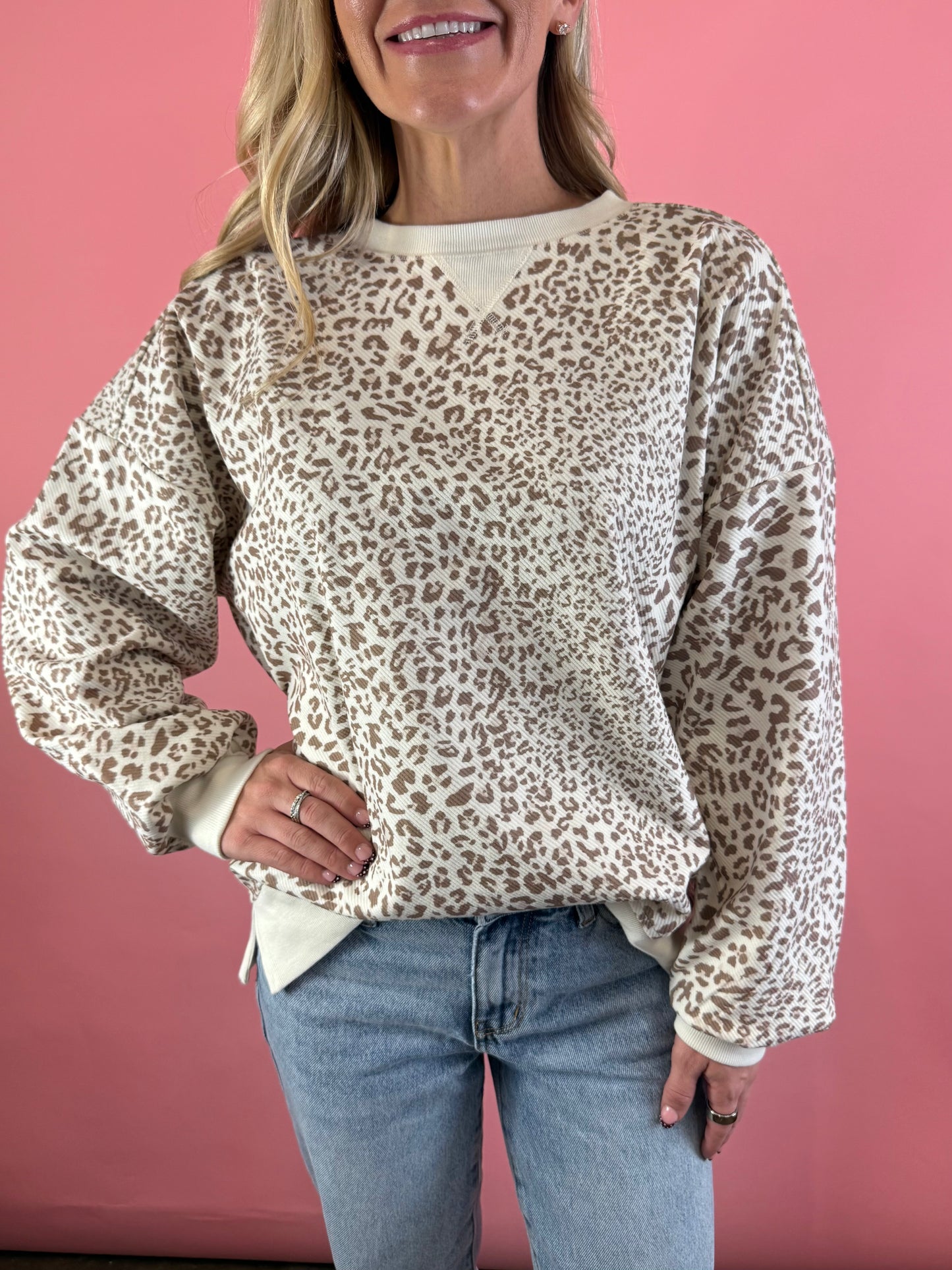 CREAM A.P. RIBBED SWEATSHIRT TOP