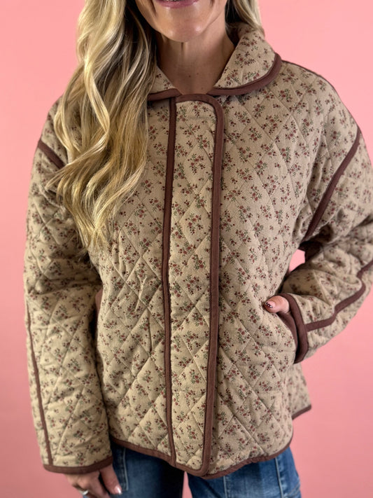 MOCHA & FLORAL QUILTED JACKET