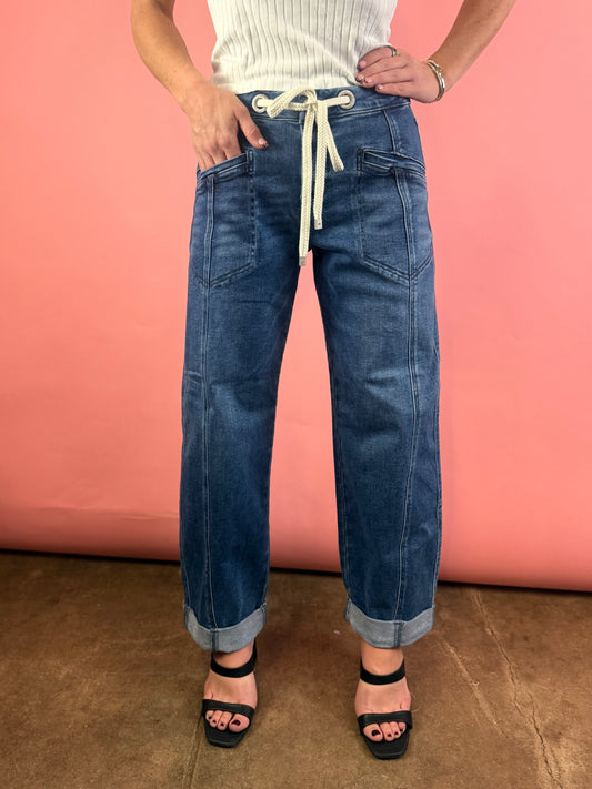 TIE COMFY BARREL JEANS