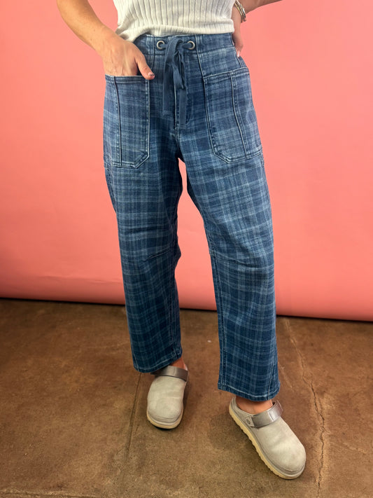PLAID DENIM JEANS