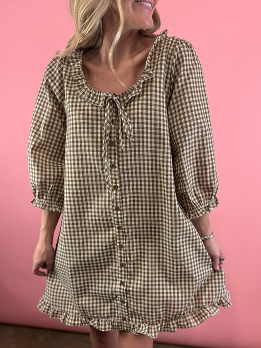 BROWN GINGHAM DRESS