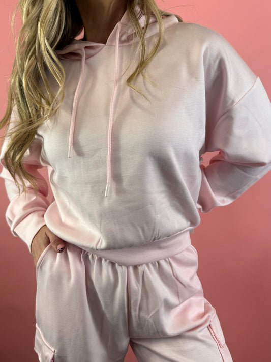 PINK CROP HOODIE SET